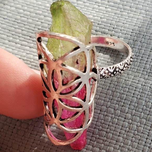 New Caged Bi-Color Tourmaline 925 Silver Ring. - Picture 7 of 14
